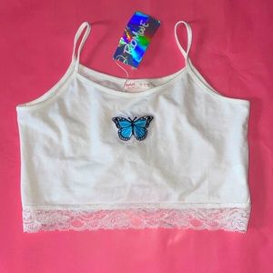 cropped white butterfly tank